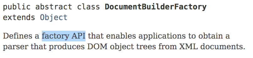 Documentation of a Factory class from the Java API