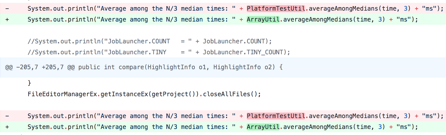Updating static method calls after a Move Method. averageAmongMedians was moved from PlatformTestUtil to ArrayUtil.